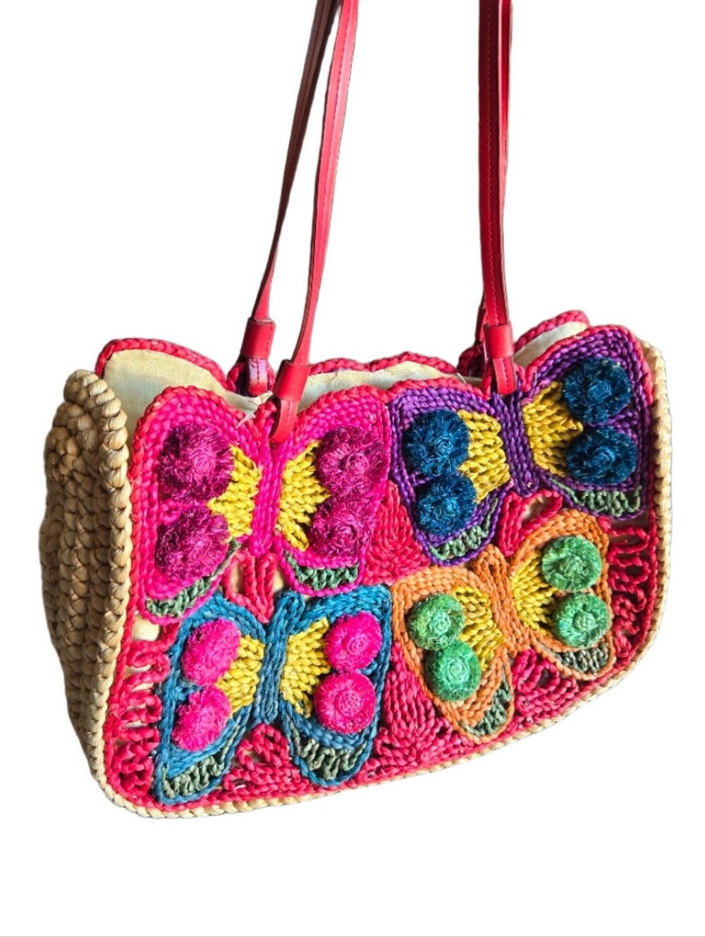 Vintage Hype Straw Butterfly Colorful Bag
